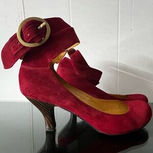 Chic Red Suede Heels with Ankle Strap